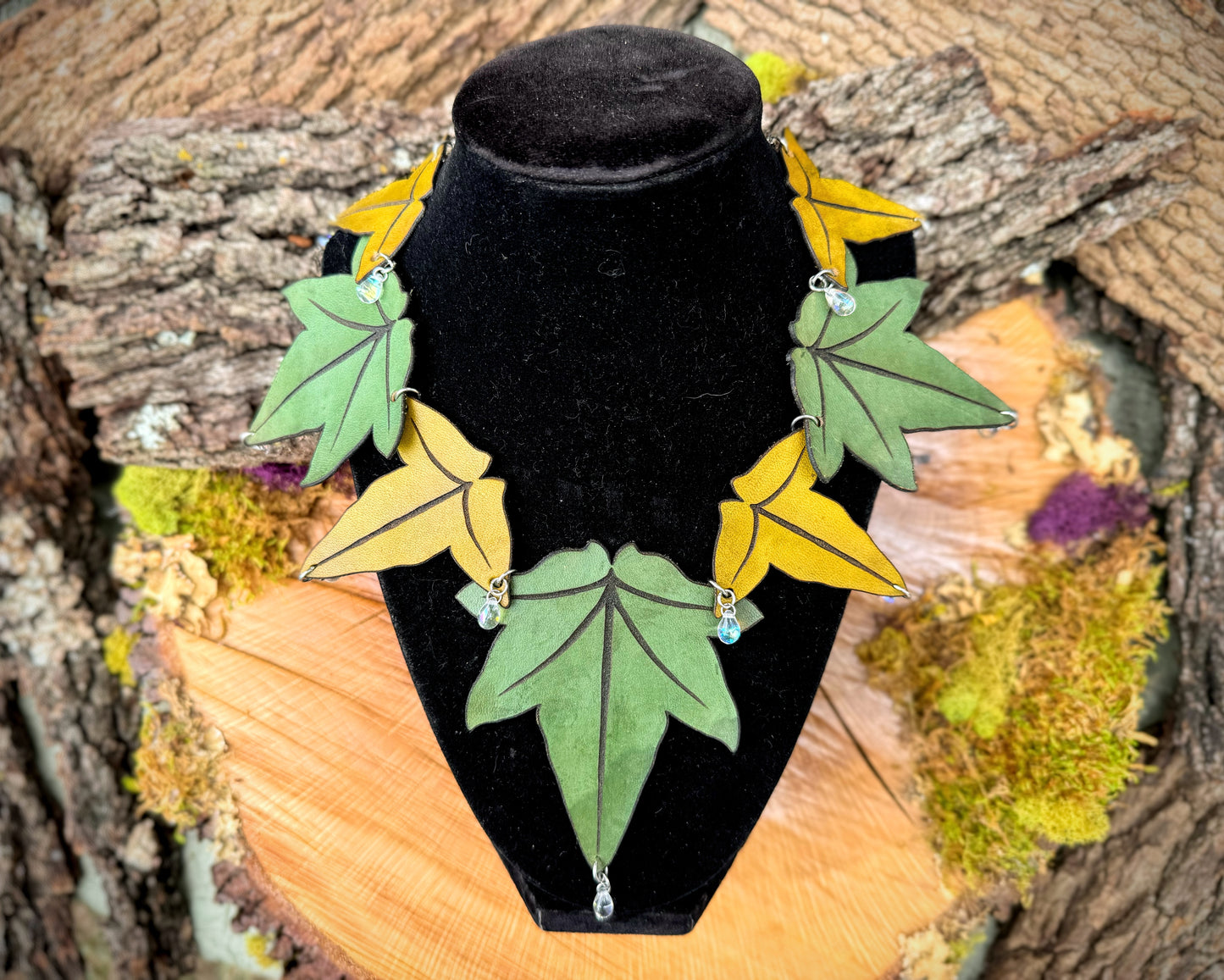 Ivy Leaf and Glass Droplet Necklace